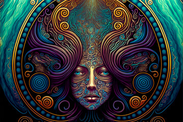 psychedelic trippy hippy head , generative ai, generative, ai	