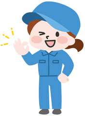 オッケーのポーズをする女性作業員