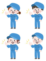 オッケーのポーズをする作業員たち