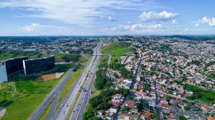 Aerial view of the City Administration state government of Minas Gerais, Project Brazilian architect Oscar Niemeyer. Administration city view on a beautiful day.