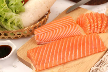 Salmon sashimi, blank on white background