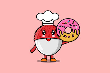 Cute cartoon Lychee chef character flat cartoon style illustration