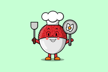 Cute cartoon Lychee chef character flat cartoon style illustration