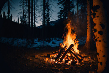 Campfire in the woods, at night With Generative AI