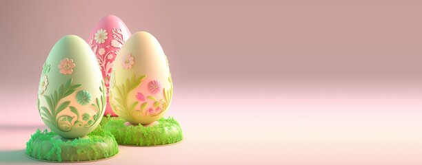 Fototapeta na wymiar Easter day banner with decorative eggs