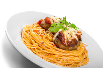 seving of spaghetti with meatballs