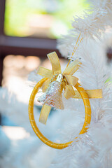 Christmas decoration with gold ball on Chirstmas tree 