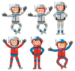 Set of astronaut cartoon characters