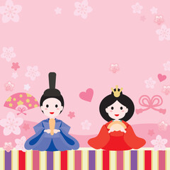 Fototapeta premium ひな祭りのお雛様のピンクの背景イラスト スクエア