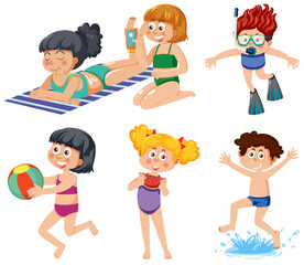 Summer kids characters set