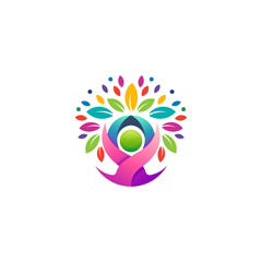 Naklejka premium Tree logo and people care design combination, colorful style