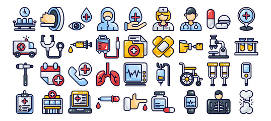 medicine and health icon set. vector illustration in the filled line style