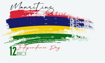 mauritius independence day 12 march, happy independence day of mauritus banner layout design with text and national flag in shape of brush stroke - Powered by Adobe