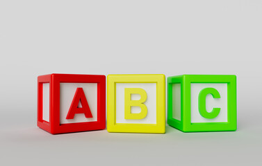 3d illustration of children's toy cubes with Letter ABC