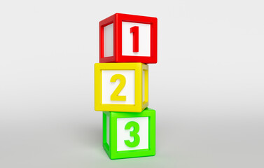 3d illustration of children's toy cubes with number 123