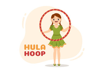 Obraz premium Hula Hoop Illustration with Kids Exercising Playing Hula Hoops and Fitness Training in Sports Activity Flat Cartoon Hand Drawn Templates