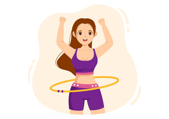 Hula Hoop Illustration with People Exercising Playing Hula Hoops and Fitness Training in Sports Activity Flat Cartoon Hand Drawn Templates