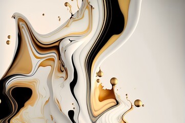abstract image of a white marble surface with beige and silver alcohol ink streaks, creating a unique and eye-catching design (AI Generated)