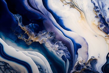 Fototapeta premium white marble surface with a subtle, gradient effect created using beige and indigo alcohol ink, giving the image a sophisticated and polished look (AI Generated)
