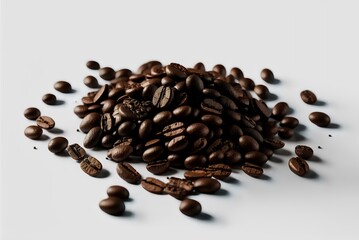 pile of coffee beans on a white background, with good contrast between the beans and the background to create a clean and modern look (AI Generated)
