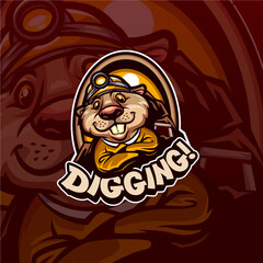 Mole Digging Mascot Logo Template