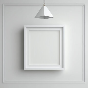 empty white frame on white wall and minimalistic modern decoration, Generative ai