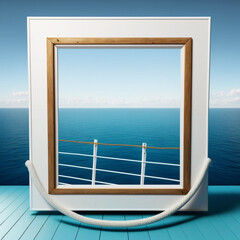 Fototapeta na wymiar white frame with a background of ships sailing in the ocean. Generative ai