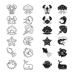 animal sea icon set
