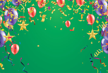 Obraz na płótnie Canvas Holiday background with balloons, flags, streamer. Place for text. Vector festive illustration. colorful balloons