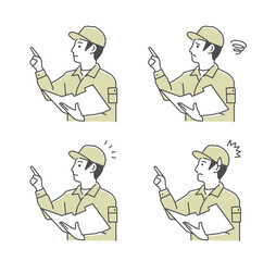 Vector illustration of a male worker doing periodic Inspection ( after maintenance ) |  variation set of facial expressions