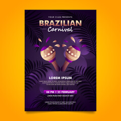 Brazilian carnival flyer poster design with dark purple and golden color design