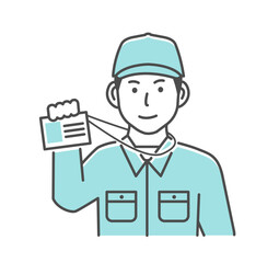 Vector illustration of a male worker visiting a house (showing an ID card)