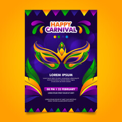 Flat brazilian carnival celebration flyer Design with colorful carnival mask and decorative elements