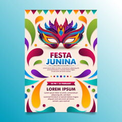 Brazilian Festival Festa Junina flyer Design with colorful carnival mask