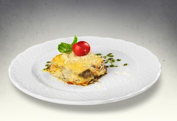 Traditional tasty fresh lasagna dish with sauce