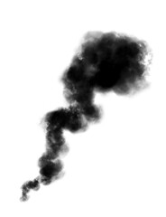 Abstract black puffs of smoke swirl overlay on transparent background pollution. Royalty high-quality free stock PNG image of abstract smoke overlays on white backgrounds. Black smoke swirls fragments