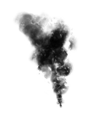 Abstract black puffs of smoke swirl overlay on transparent background pollution. Royalty...