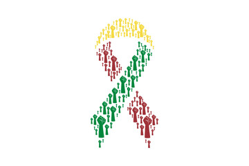 awareness ribbon made of raised fists flat style in pan african colors on transparent background