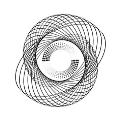 Black ellipses and dots in spiral form. Geometric art. Vector illustration. Design element for border frame, round logo, tattoo, sign, symbol, badge, social media, prints, template, flyer
