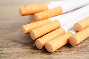 Cigarette, roll tobacco in paper with filter tube, No smoking concept.