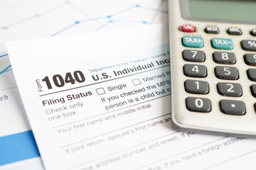 Tax form 1040 U.S. Individual Income Tax Return, business finance concept.