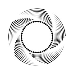 Black halftone dots and lines in circle form. Geometric art. Vector illustration. Design element for border frame, round logo, tattoo, sign, symbol, badge, social media, prints, template, flyer