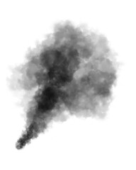 Abstract black puffs of smoke swirl overlay on transparent background pollution. Royalty high-quality free stock PNG image of abstract smoke overlays on white backgrounds. Black smoke swirls fragments