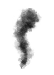 Abstract black puffs of smoke swirl overlay on transparent background pollution. Royalty high-quality free stock PNG image of abstract smoke overlays on white backgrounds. Black smoke swirls fragments