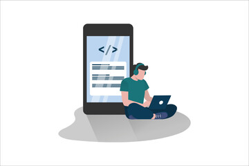 Programming skill concept, web engineer at work, vector images. programming Unique Illustration. vector design.