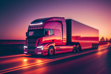 Cabover Truck at Dusk - Generative Ai