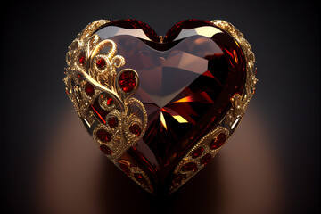 garnet gemstone heart with gold design, Generative AI