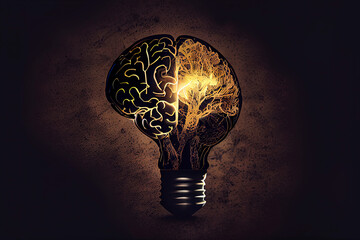 Logo with a half of light bulb and brain