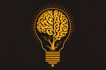 Logo with a half of light bulb and brain