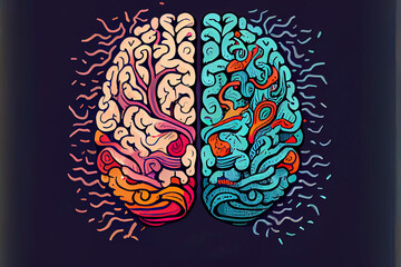 Left right human brain concept. Creative part and logic part with social and business doodle
